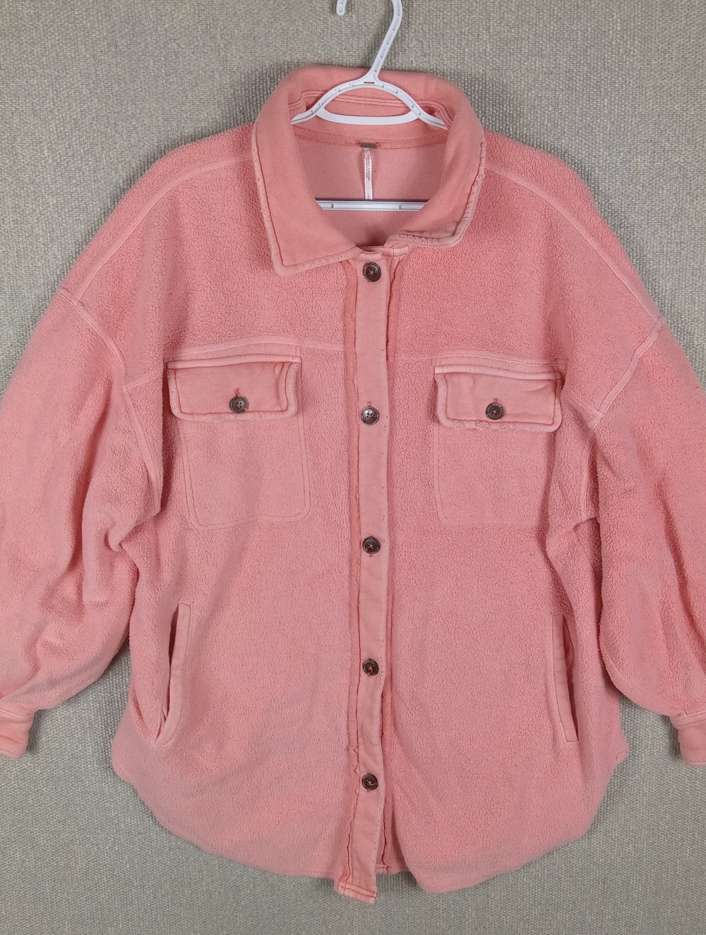 Free People Pink Button-Up Fleece Jacket